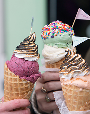 three ice cream cones 