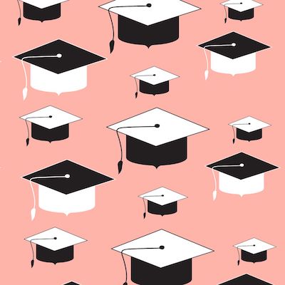 black and white graduation caps