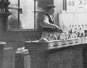 black and white photo of a bar