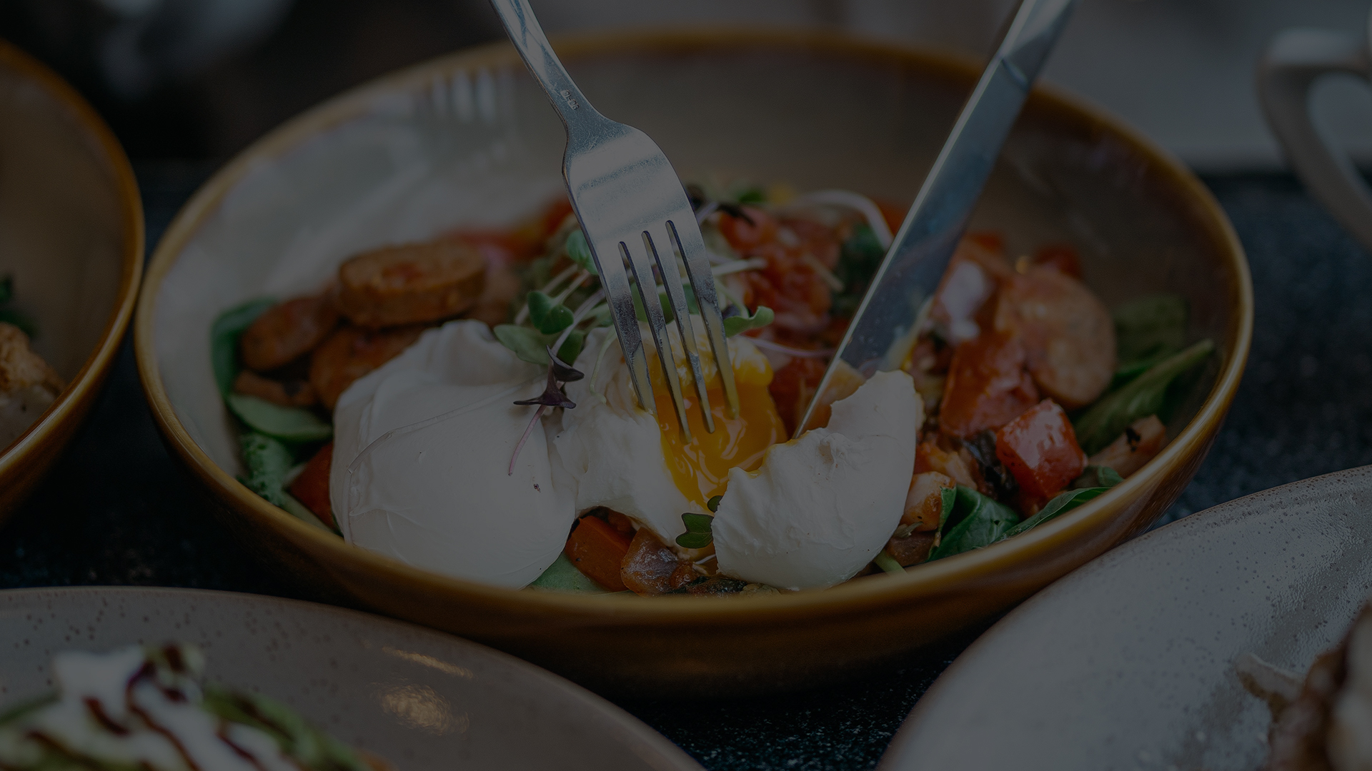 poached egg on top of a spring salad 