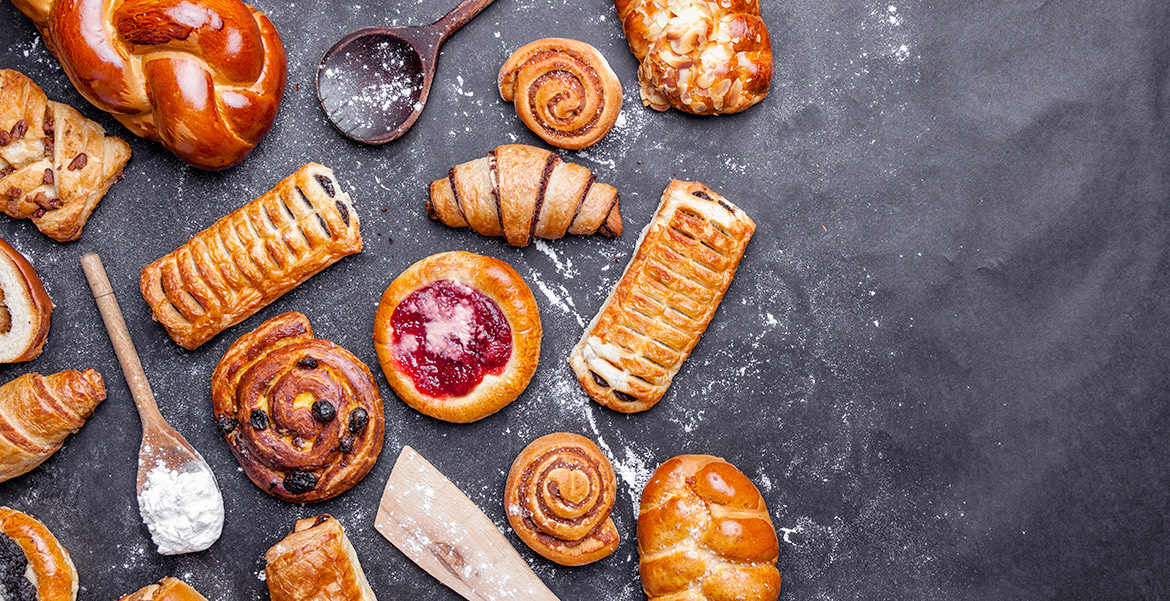 Top view of delicious fresh bakery products 