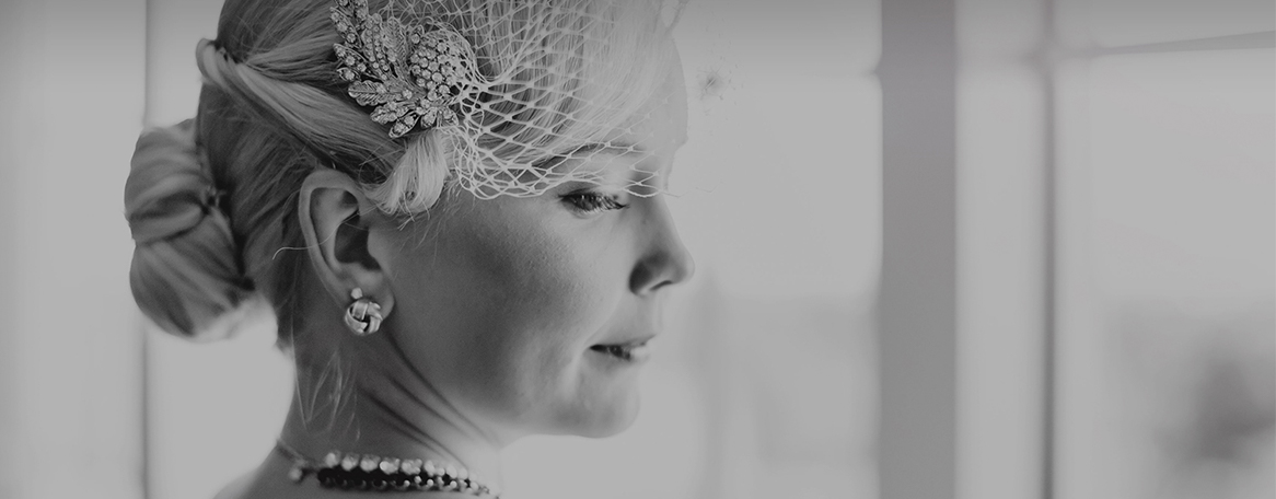 black and white shot of bride's face