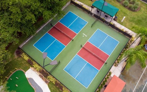 aerial view of 2 tennis courts
