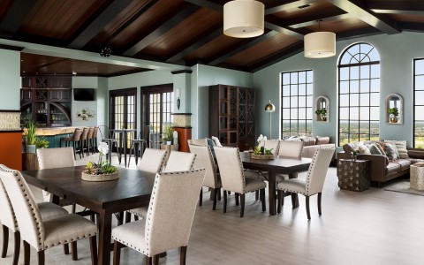 dining area with wooden tables and chairs