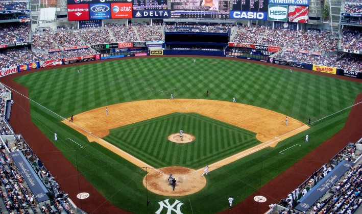 aerial view of baseball game at Yankee Stadium