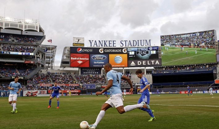 soccer teams playing at the Yankee stadium