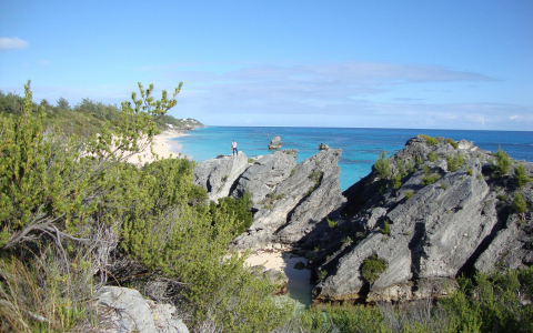 Large rock formations overlooking ocean