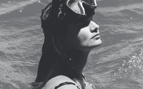 View of a woman wearing a diving mask