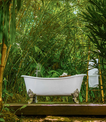 A luxury bathtub surrounded by nature 