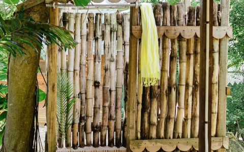 outdoor shower made with bamboo sticks
