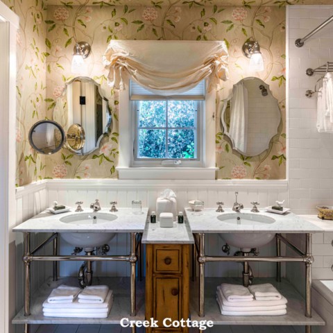 Creek Cottage bathroom with two sinks