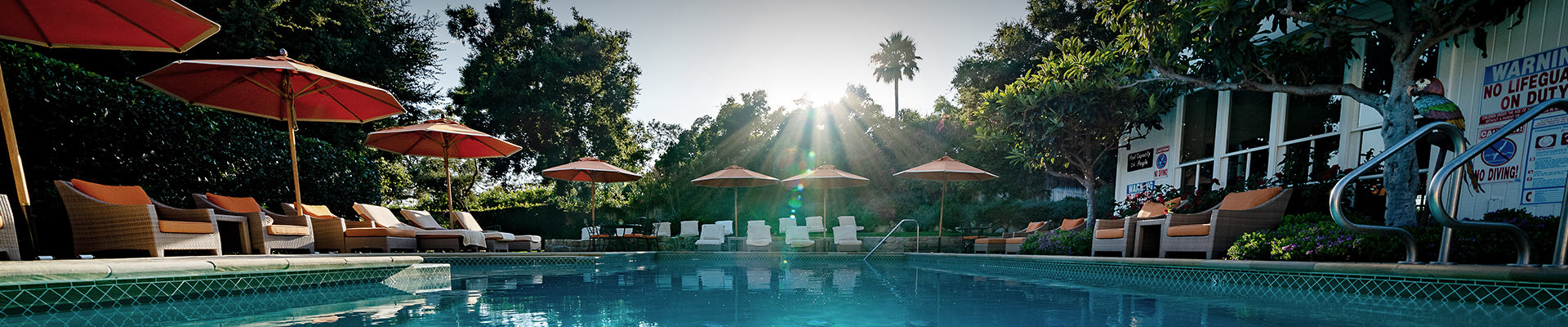 sun shining on the pool