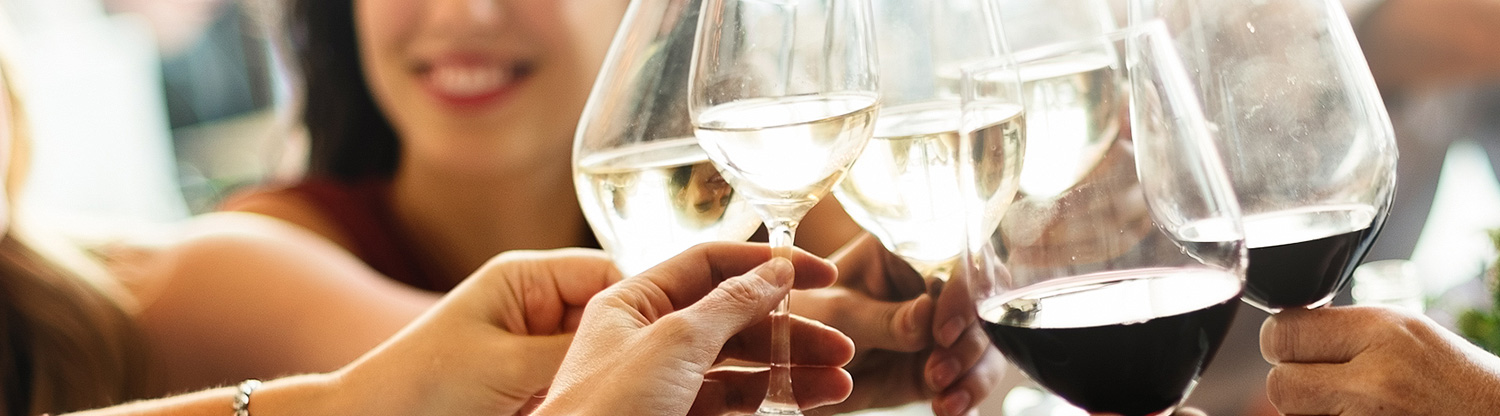 Close up of group of people toasting with wine