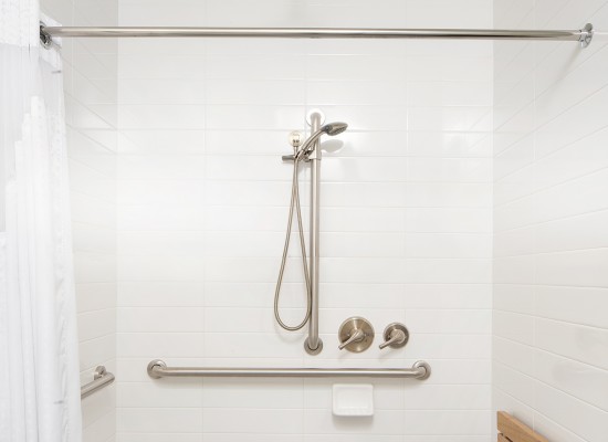close up of shower with removable shower head