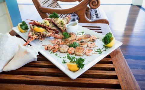 seafood skewers plate served 