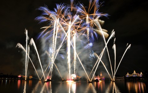 Firework over lake at epcot illuminations show