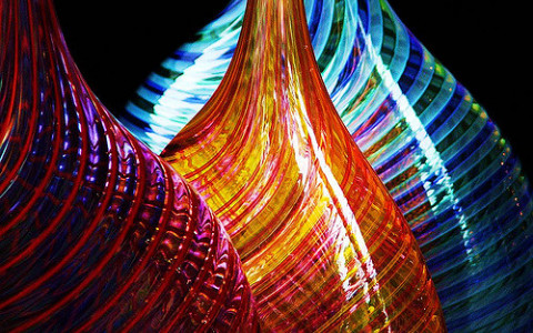 Multicolored Handblown Glass Vases by Artist Sam Stang