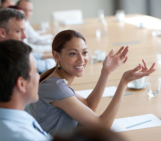 a business woman talking on a meeting