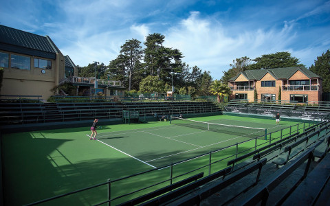 Aerial shot of tennis court 