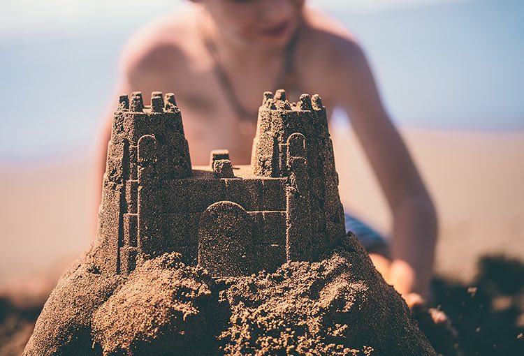 Close up of sandcastle kid built 