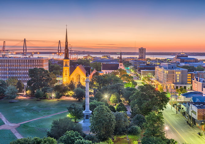 aerial view of dowtown Charleston