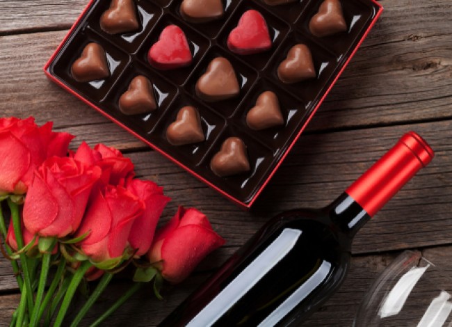 red wine chocolates and roses