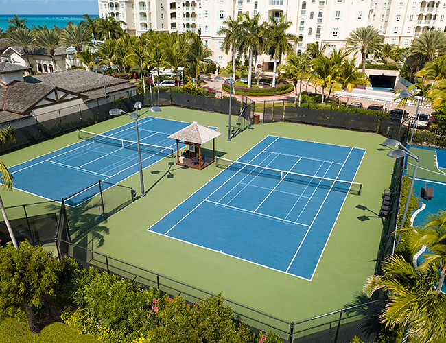 aerial view of two tennis courts