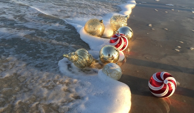 christmas ornaments on the shore