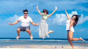 jumping on beach