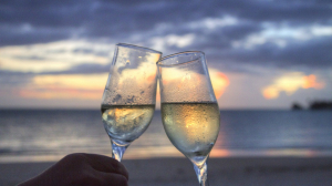 sea sunset beach champagne couple