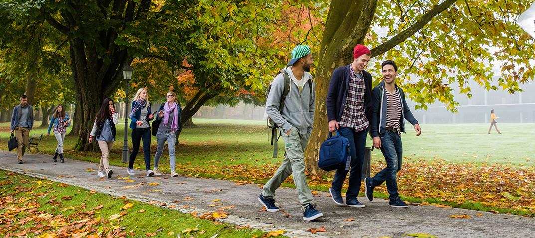 Students exploring university campus 