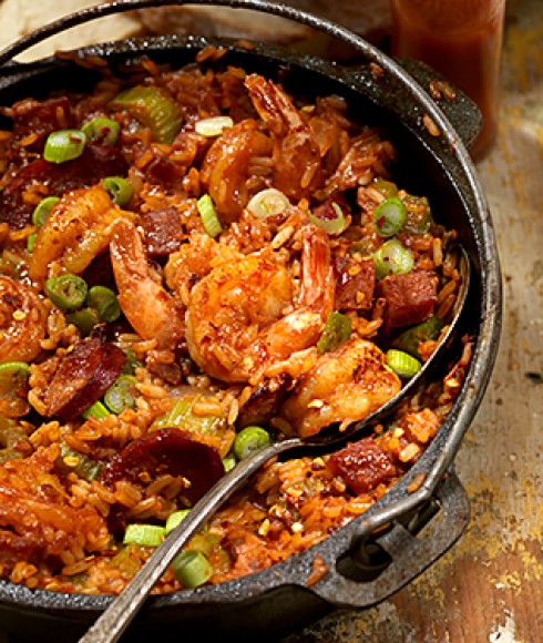 a bowl of seafood paella
