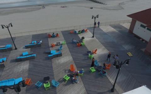pier ac on the boardwalk on the beach with lots of seating