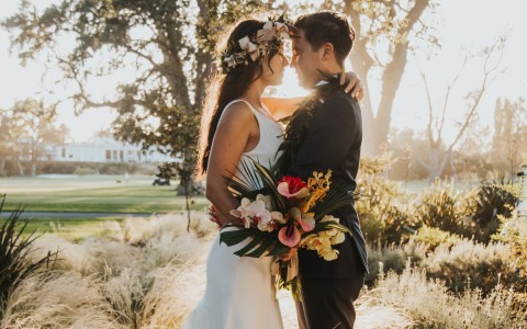Bride and Groom at The Grove at Silverado Resort during golden hour
