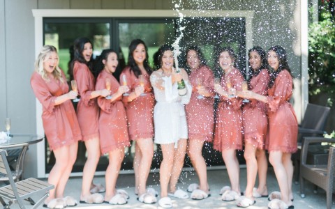 bridesmaids celebrating with bride at silverado resort in napa