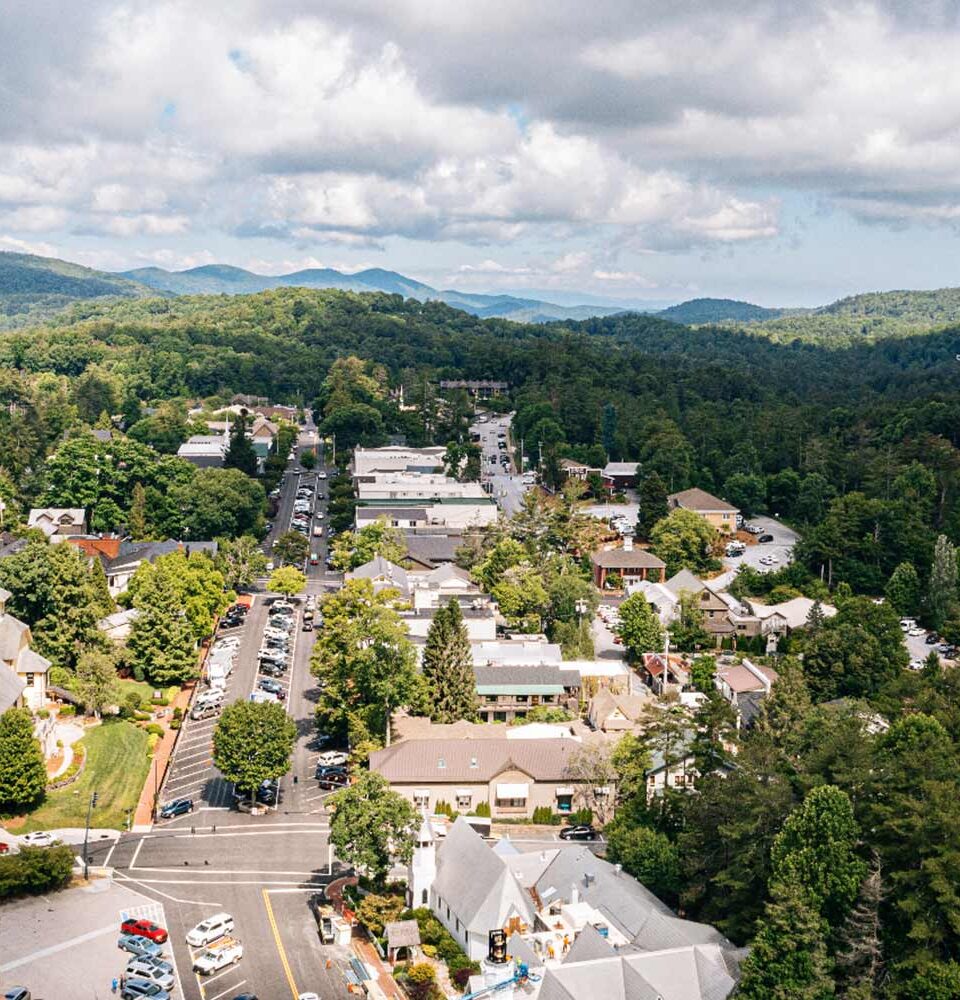 aerial view of downtown highlands 