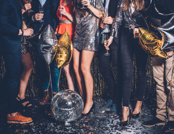 part night with balloons and disco ball