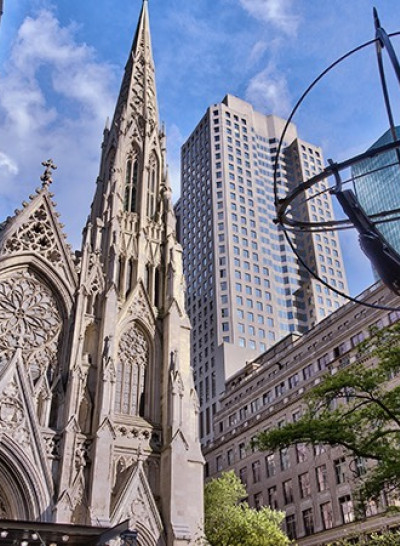 elaborate gothic architecture on st. patrick's cathedral in new york city