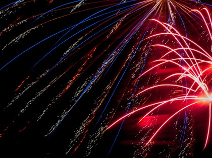 pink, blue and white fireworks
