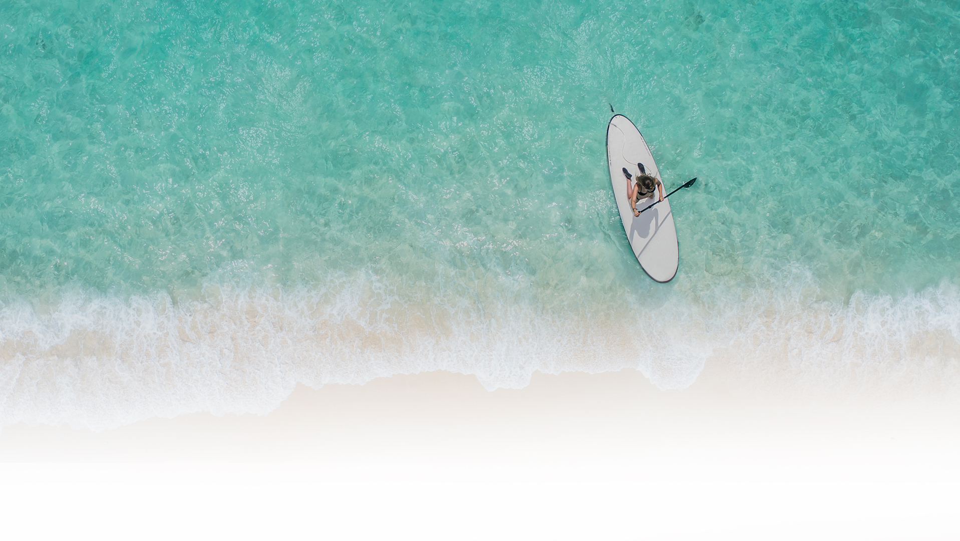 Top view of a person in a paddle board by the sea