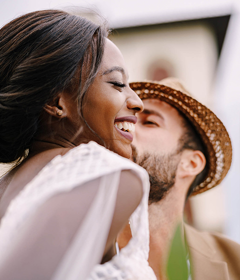 a couple embracing each other