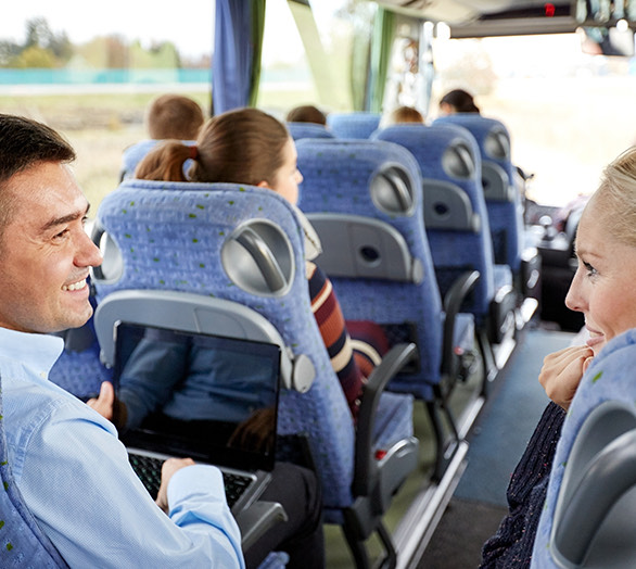couple talking in the shuttle