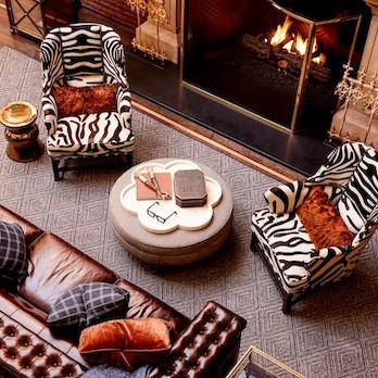 aerial view of cozy seating area