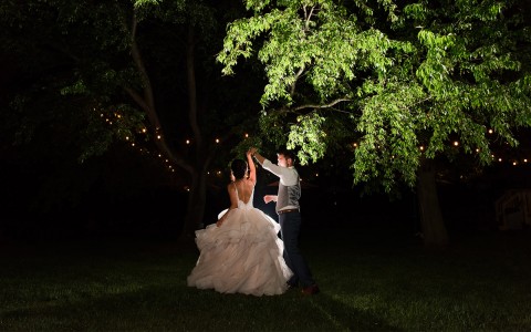 Couple just married dancing at night