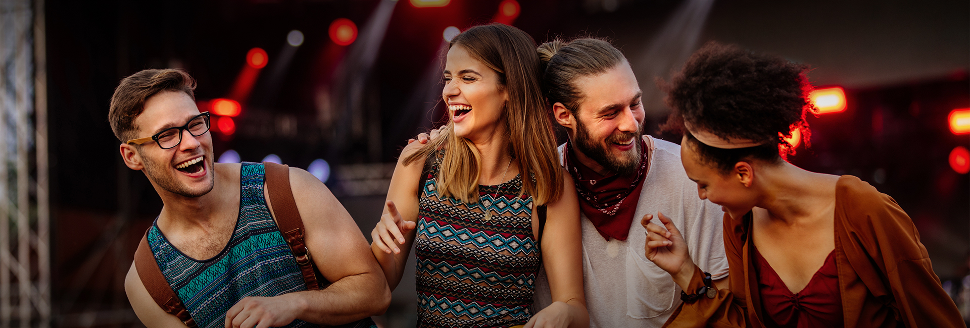 group of friends enjoying live music 