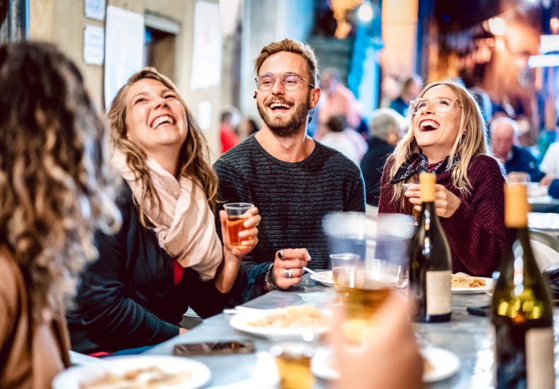 group eating in restaurant