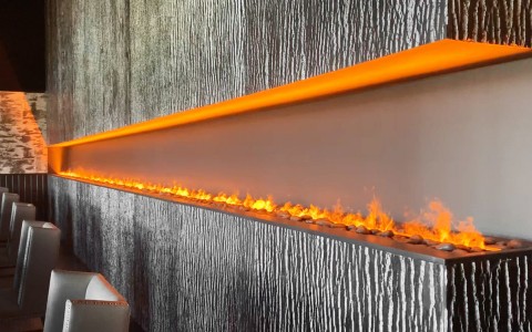 elegant wall-length fireplace