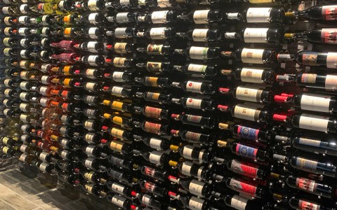 wall of a large wine cellar