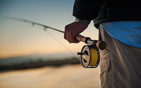 fishing pole cast in water