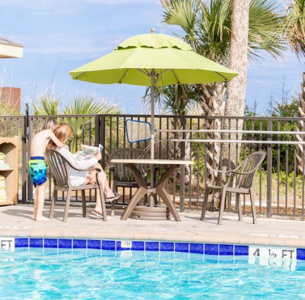 family at pool